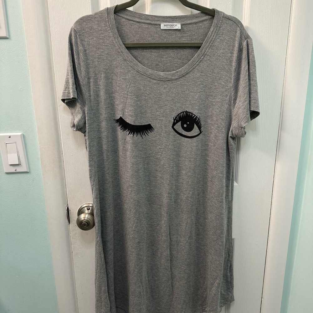 Cute Nightshirt Women Lounge Large Gray Winking Eyes Lashes Junior Sleepwear